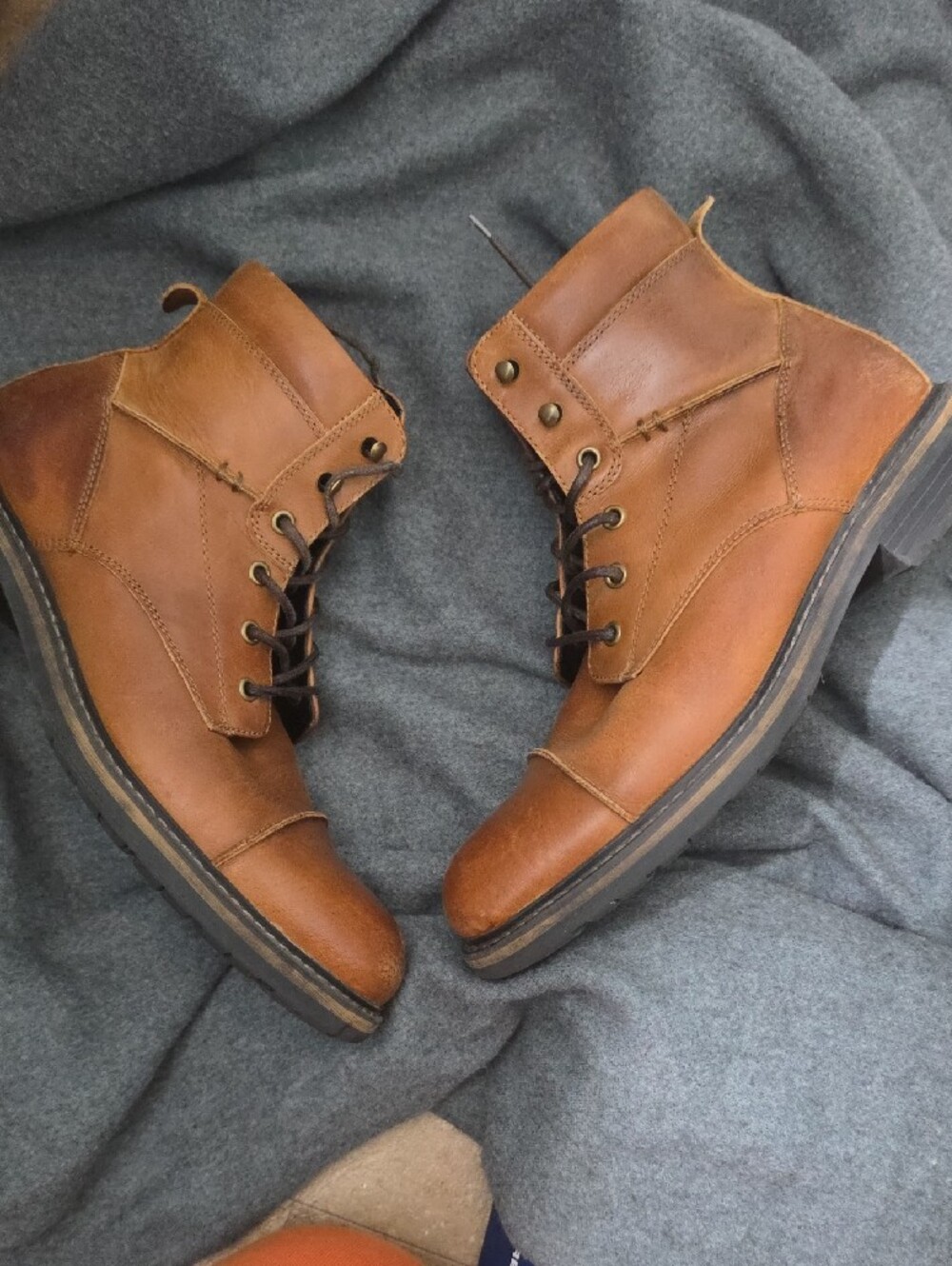 The Rail Men's Tan Brown Leather Lace-Up Boots Men's 42